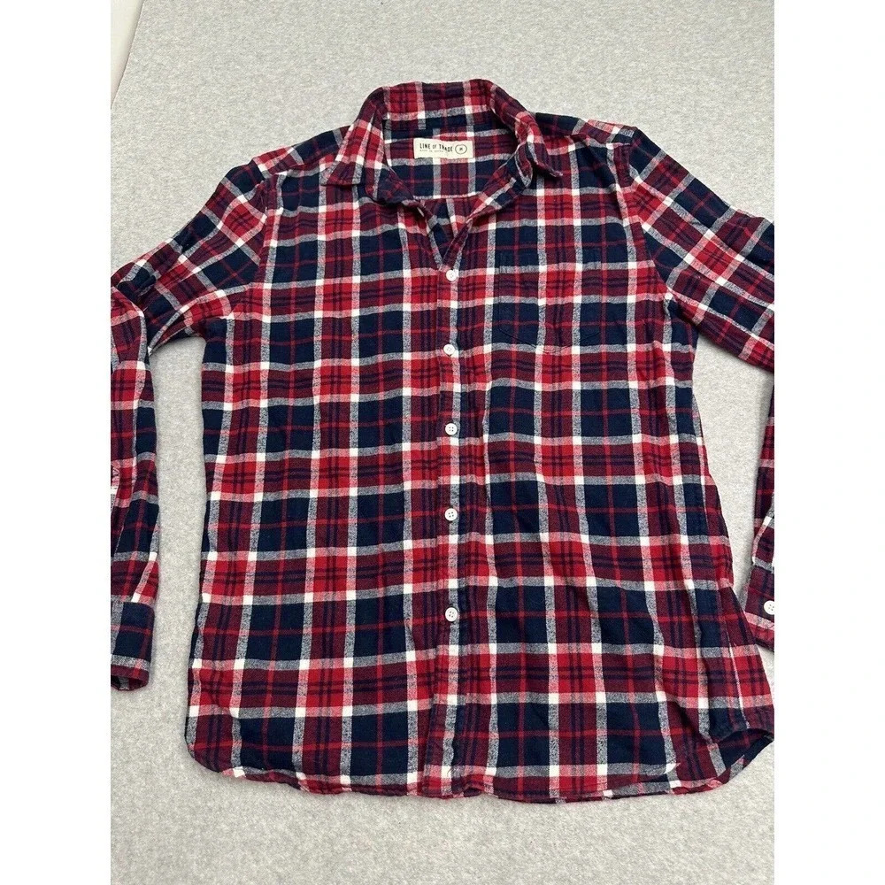 Line of Trade Men's Sz M Red Blue Plaid Flannel Long Sleeve Shirt 2775